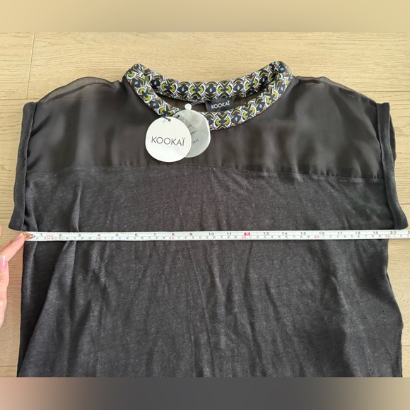 NWT KOOKAI 100% linen top with mesh and embroidered collar size T2 (US medium) - Picture 5 of 7